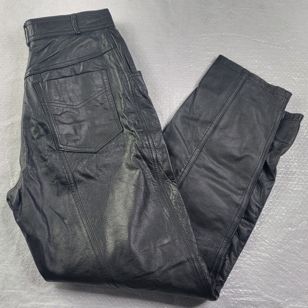Together Biker Black Genuine Leather Pants Womens 8 Waist 27 Inseam 29 27x29